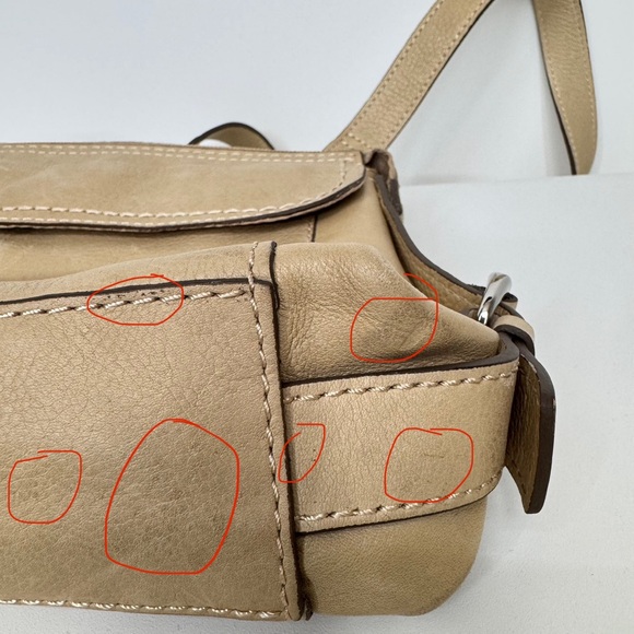 Fossil Tan Leather Adjustable Cross Body Purse Multi Compartment Bag Tan Cream - Picture 13 of 16